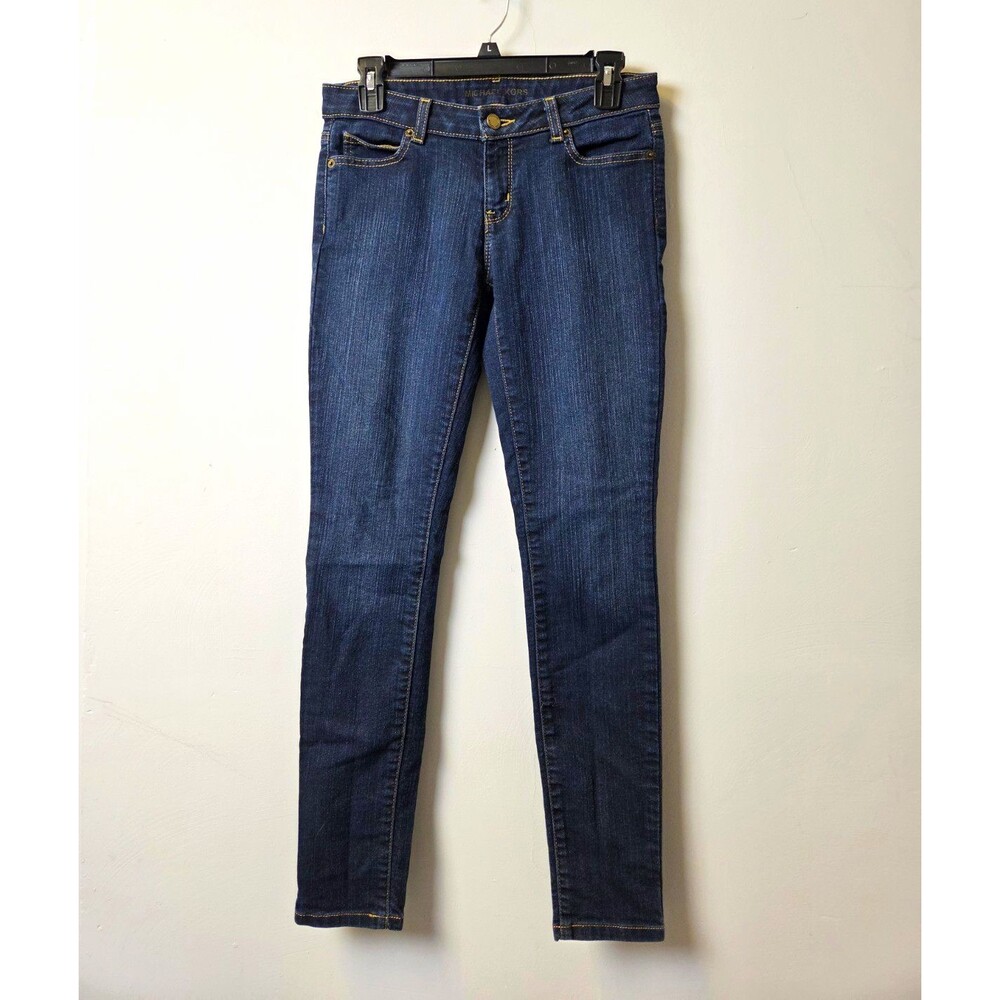 Michael Kors Women's Dark Wash Blue Skinny Jeans Slim Fit 5-Pocket Logo